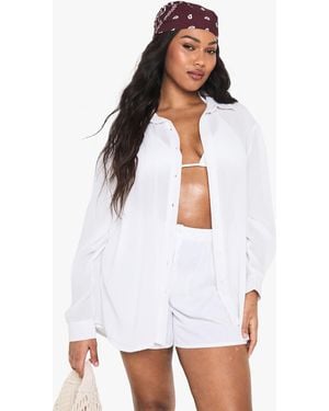 Boohoo Plus Beachwear Essentials Oversized Shirt - White