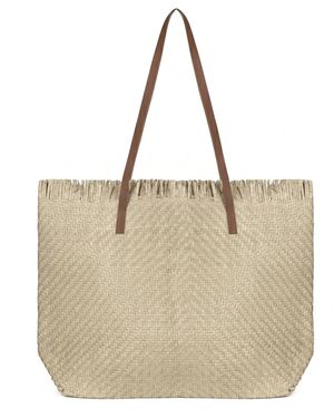 Woodland Leathers Large Woven Straw Beach Bag - Natural