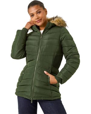 Roman Faux Fur Hooded Quilt Coat - Green