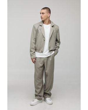 BoohooMAN Boxy Tailored Harrington Jacket - Grey