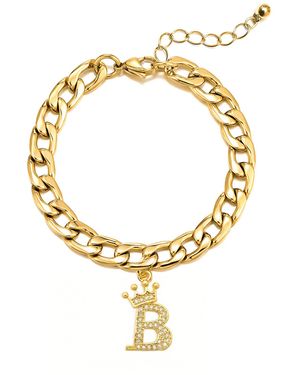 The Jewellery Stockroom Plated Crystal Letter Charm Curb Bracelet - Metallic