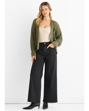 Gini London Open Knit Edge To Cardigan - Green