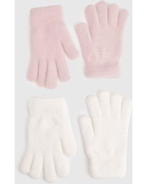 Boohoo Fluffy Knitted Gloves 2 Pack - Pink