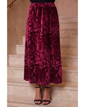 Roman Patterned Velvet Skirt - Red
