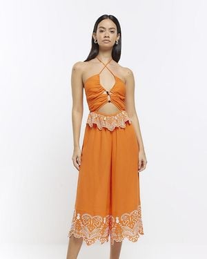 River Island Halter Neck Cut Out Jumpsuit - Orange