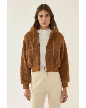 Hiccup Plush Crop Jacket With Zipper Collar - Natural