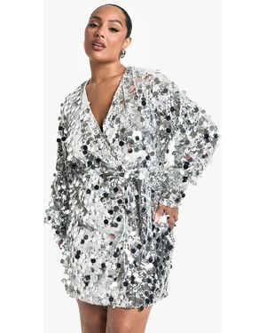 Boohoo Plus Sequin Wrap Dress - White