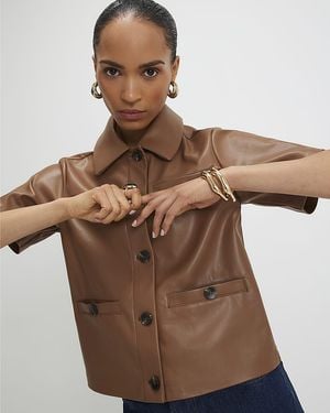 River Island Shirt Faux Leather Short Sleeve Pocket Pu - Brown