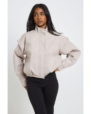 Boohoo Shoulder Detail Funnel Neck Jacket - Natural