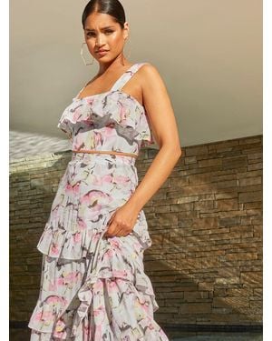 Chi Chi London Ruffle Floral Crop Top - Grey