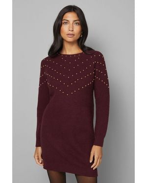 Wallis Christmas Stud Tunic Knitted Dress - Red