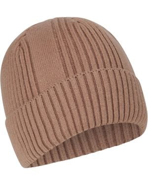 Mountain Warehouse Ribbed Beanie Faux Fur Lined Warm Cosy Winter Hat - Brown