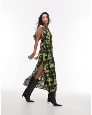 TOPSHOP Sliced Sleeve Ruched Side Maxi Dress - Green