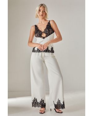 Nasty Gal Embroidered Contrast Lace Tailored Trousers - Natural