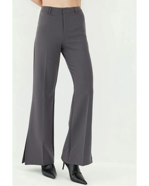 Hiccup High Waist Slit Detailed Flare Trousers - Blue