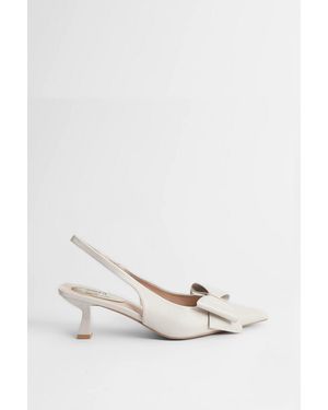 Oasis Dillie Faux Leather Bow Detail Kitten Heeled Slingback Court Shoes - Natural