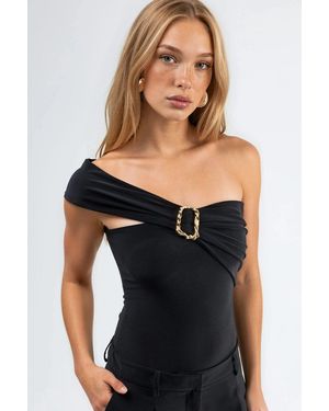 Hiccup One-Shoulder Buckled Knit Blouse - Black