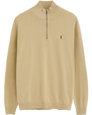 POLO CLUB Zipped-Neck Jumper With Rigby Go Logo Cotton - Natural