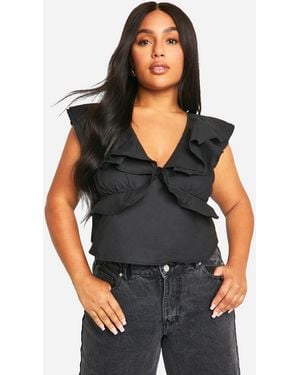 Boohoo Plus Ruffle Tie Back Top - Black