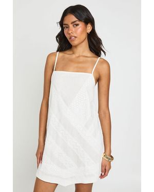 Boohoo Square Neck Embroidered Strappy Slip Dress - White