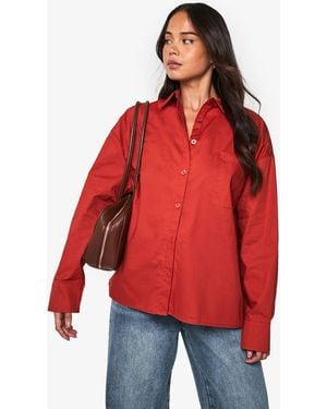 Boohoo Cotton Poplin Oversized Shirt - Red