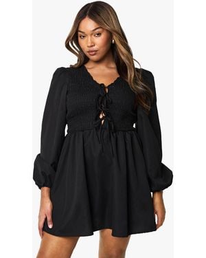 Boohoo Plus Shirred Smock Dress - Black