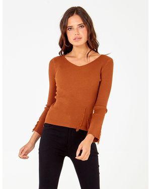 Pink Vanilla Vanilla Textured Rib Flare Sleeve Jumper - Brown