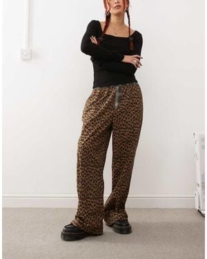 Collusion Leopard Print Pull On Trouser With Contrast Waist - Multicolour
