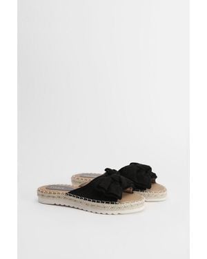 Oasis Beccy Faux Suede Bow Detail Slider Flat Sandals - Black