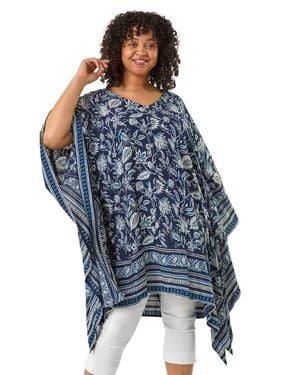 Roman Curve Floral Border Print Kaftan - Blue
