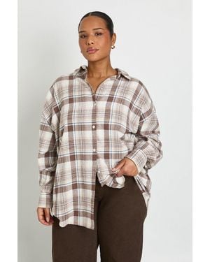 Boohoo Plus Check Oversized Shirt - Natural