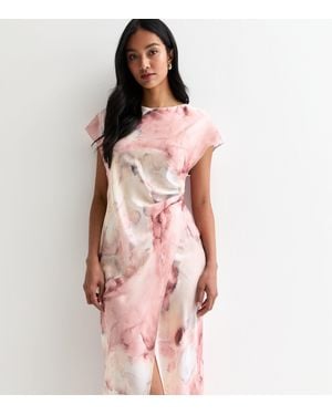 Gini London Floral Water Print Wrap Midii Dress - Pink