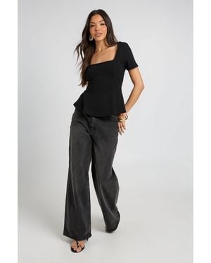 Boohoo Scoop Neck Short Peplum Top - Black
