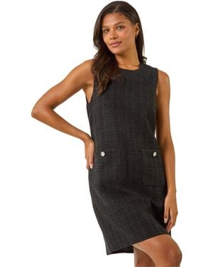 Roman Textured Pinafore Pocket Dress - Black
