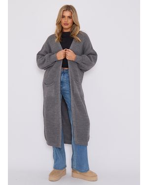 Gini London Chunky Knit Long Cardigan - Blue