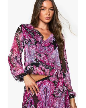 Boohoo Paisley Chiffon Ruffle Blouse - Red