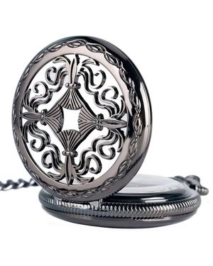 Infinity Leather Vintage Mechanical Skeleton Brass Pocket Watch - Black