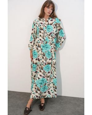 Bigdart Floral Maxi Dress With Mandarin Collar - Green