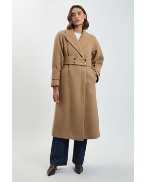 Karen Millen Wool Belted Maxi Trench Coat - Natural