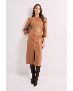 PRINCIPLES Pu Long Sleeve Column Midi Dress - Natural