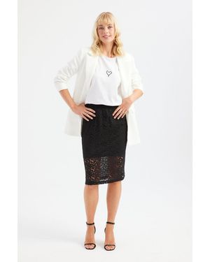 Hiccup Lace High Waist Elastic Midi Skirt - White