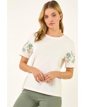 D.u.s.k Embroidered Sleeve T-Shirt - Natural