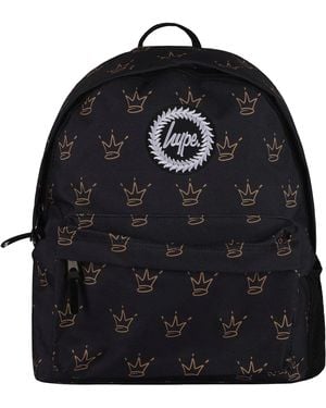 Hype King Crown Pattern Backpack With Padded Straps - Black