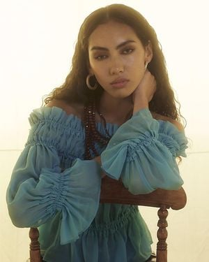 River Island Bardot Top Long Sleeve Raw Edge - Green