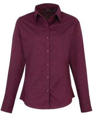 PREMIER Ladies Poplin Long-Sleeved Blouse (Aubergine) - Purple