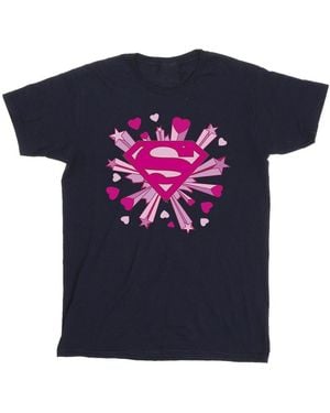Dc Comics Superman Hearts And Stars Logo T-Shirt Cotton - Blue