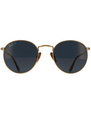 Ray-Ban Round Brushed Mirror Polarized Rb8248 Titanium Metal - Blue