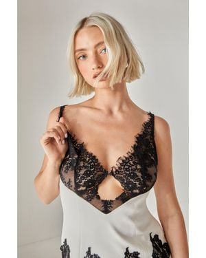 Nasty Gal Embroidered Contrast Lace Cut Out Tailored Top - Grey