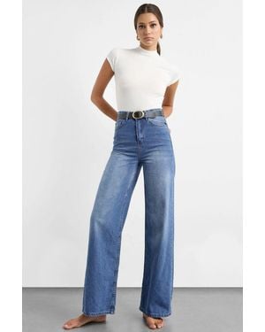 Hiccup High-Waist Wide-Leg Jeans - Blue