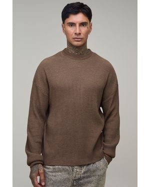 BoohooMAN Tall Relaxed Ribbed Knitted Jumper - Brown